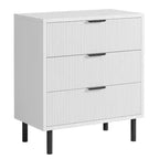 Textured 3-Drawer Dresser 28" Wide - Compact Storage with Metal Legs for Bedroom, Hallway & Small Spaces, White