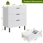 Textured 3-Drawer Dresser 28" Wide - Compact Storage with Metal Legs for Bedroom, Hallway & Small Spaces, White