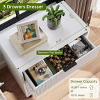 Textured 3-Drawer Dresser 28" Wide - Compact Storage with Metal Legs for Bedroom, Hallway & Small Spaces, White
