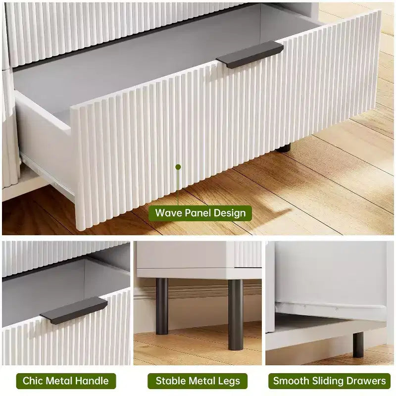 Textured 3-Drawer Dresser 28" Wide - Compact Storage with Metal Legs for Bedroom, Hallway & Small Spaces, White