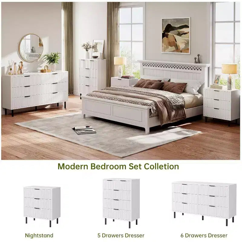 Textured 3-Drawer Dresser 28" Wide - Compact Storage with Metal Legs for Bedroom, Hallway & Small Spaces, White