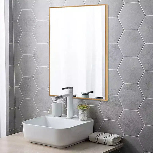 36 x 24 Inch Aluminum Alloy Frame Wall Mirror - Rectangle Vanity Mirror for Bathroom, Bedroom, Entryway - Gold Finish