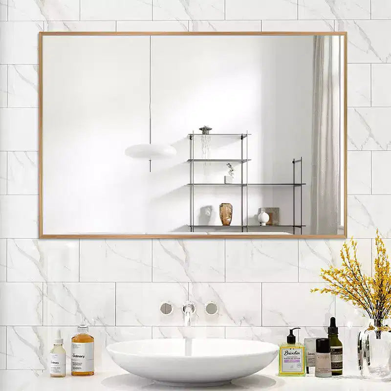 36 x 24 Inch Aluminum Alloy Frame Wall Mirror - Rectangle Vanity Mirror for Bathroom, Bedroom, Entryway - Gold Finish