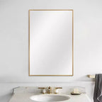 36 x 24 Inch Aluminum Alloy Frame Wall Mirror - Rectangle Vanity Mirror for Bathroom, Bedroom, Entryway - Gold Finish