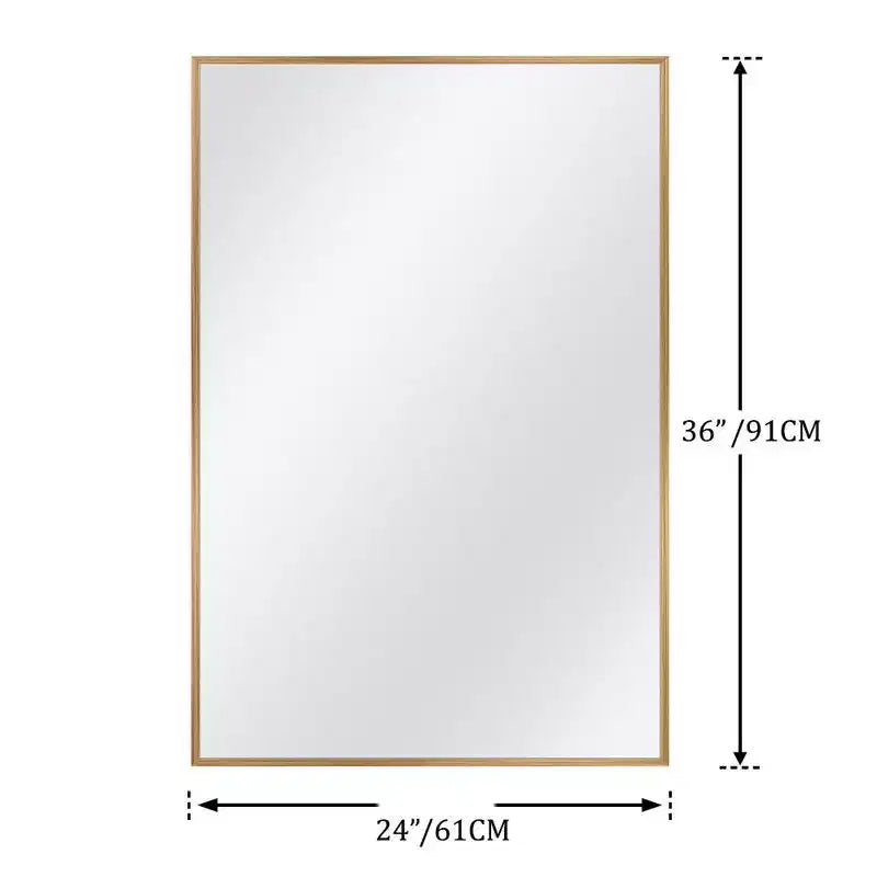 36 x 24 Inch Aluminum Alloy Frame Wall Mirror - Rectangle Vanity Mirror for Bathroom, Bedroom, Entryway - Gold Finish