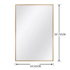 36 x 24 Inch Aluminum Alloy Frame Wall Mirror - Rectangle Vanity Mirror for Bathroom, Bedroom, Entryway - Gold Finish