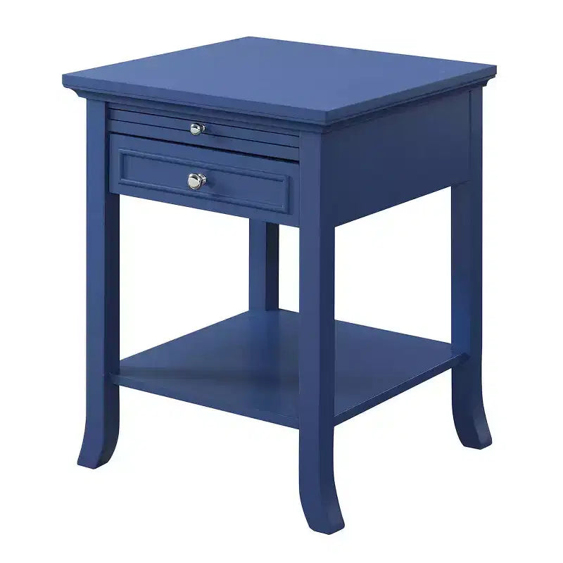 Wedge End Table with Shelf - Narrow Triangular Side Table with Beveled Edges, Tapered Legs and Space-Saving Design