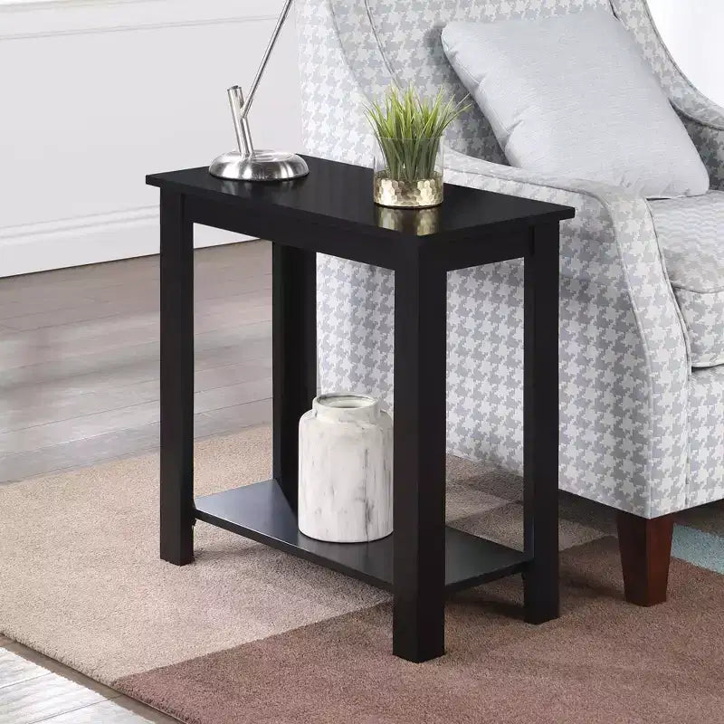 Black Wood Chairside End Table with Magazine Rack