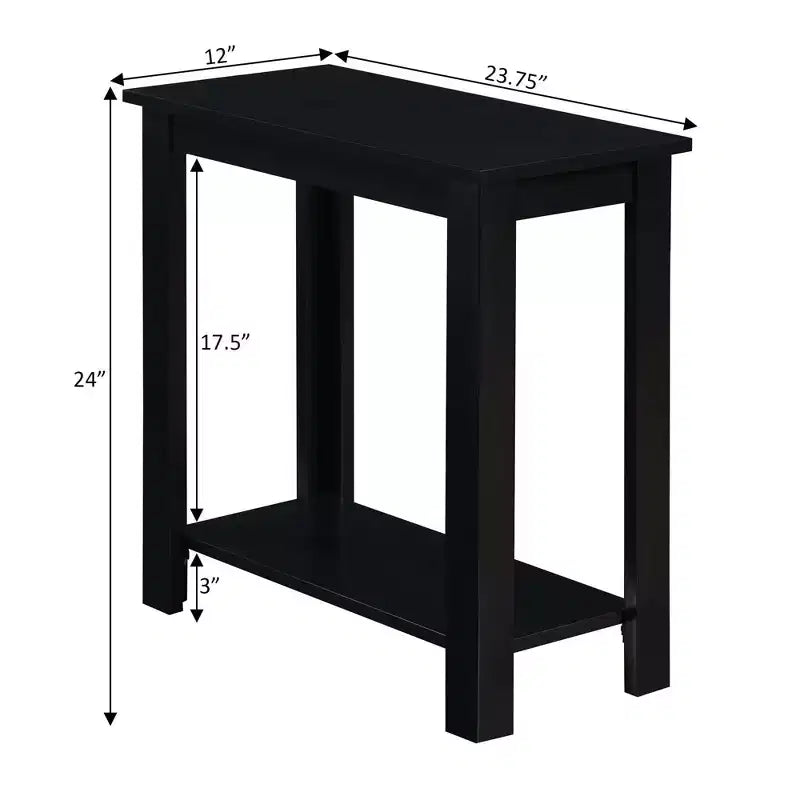 Black Wood Chairside End Table with Magazine Rack