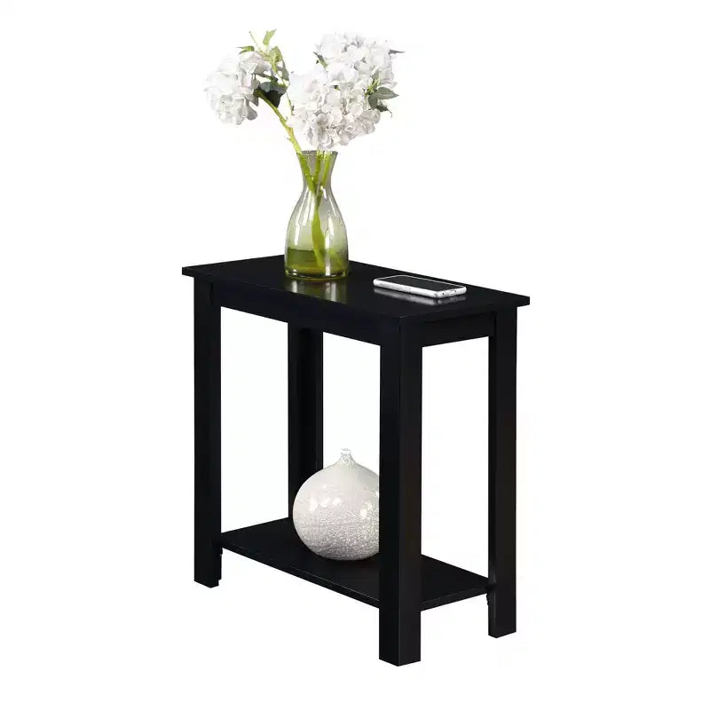 Black Wood Chairside End Table with Magazine Rack