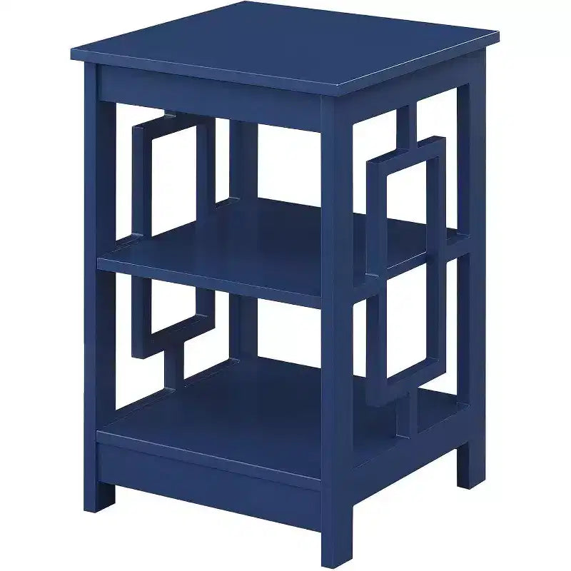 Square End Table with Two-Tier Shelves and Open Frame Design
