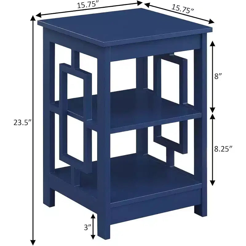 Square End Table with Two-Tier Shelves and Open Frame Design
