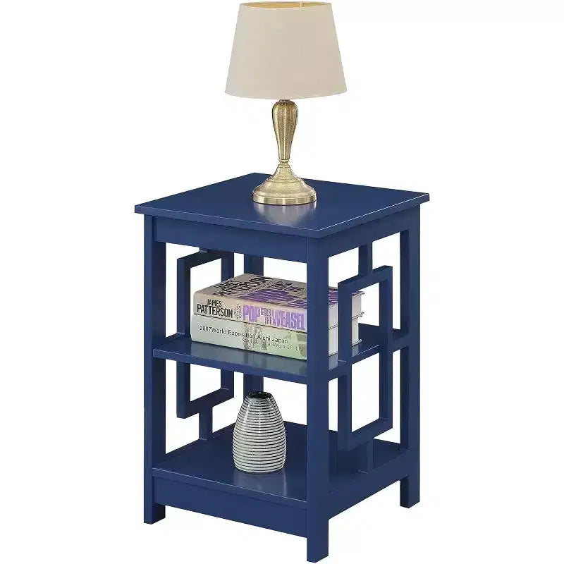 Square End Table with Two-Tier Shelves and Open Frame Design
