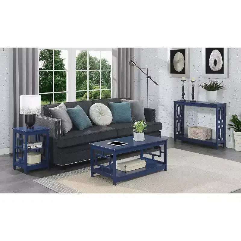 Square End Table with Two-Tier Shelves and Open Frame Design