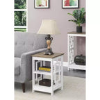 Square End Table with Large Surface and Two Shelves, Symmetrical Open Side Design, MDF Accent Table for Modern Homes
