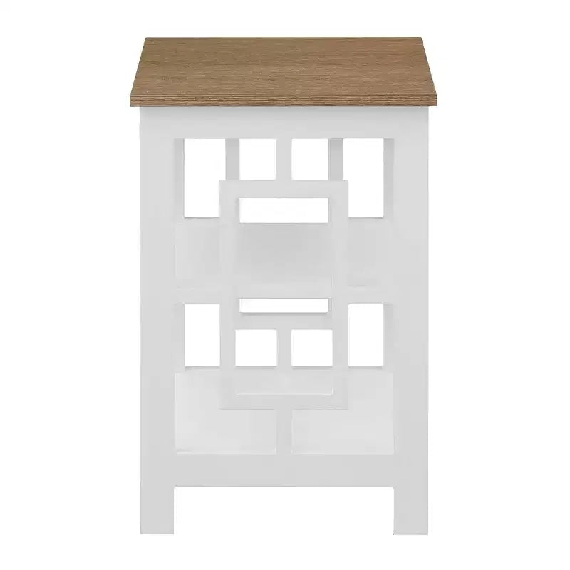 Square End Table with Large Surface and Two Shelves, Symmetrical Open Side Design, MDF Accent Table for Modern Homes