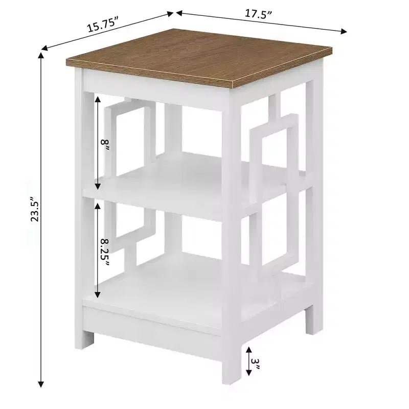 Square End Table with Large Surface and Two Shelves, Symmetrical Open Side Design, MDF Accent Table for Modern Homes