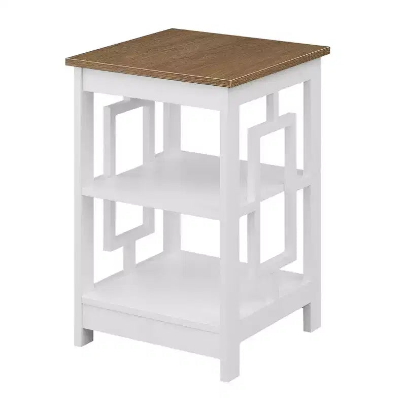 Square End Table with Large Surface and Two Shelves, Symmetrical Open Side Design, MDF Accent Table for Modern Homes