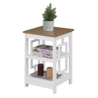 Square End Table with Large Surface and Two Shelves, Symmetrical Open Side Design, MDF Accent Table for Modern Homes
