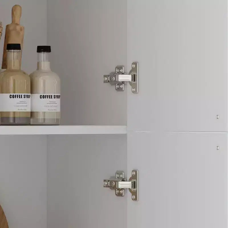 White Farmhouse Kitchen Pantry Cabinet with Arch Glass Doors and Drawers