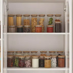 White Farmhouse Kitchen Pantry Cabinet with Arch Glass Doors and Drawers