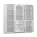 White Farmhouse Kitchen Pantry Cabinet with Arch Glass Doors and Drawers