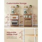 4-Tier Kitchen Baker's Rack with Power Outlet, Adjustable Shelf and 8 Hooks