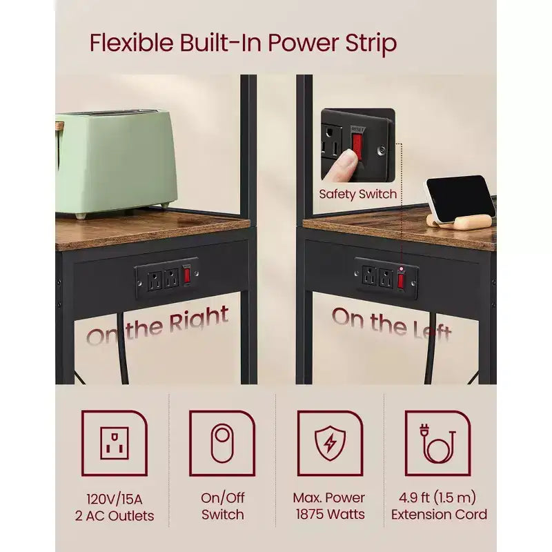4-Tier Kitchen Baker's Rack with Power Outlet, Adjustable Shelf and 8 Hooks