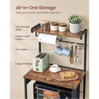 4-Tier Kitchen Baker's Rack with Power Outlet, Adjustable Shelf and 8 Hooks
