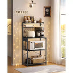 4-Tier Kitchen Baker's Rack with Power Outlet, Adjustable Shelf and 8 Hooks