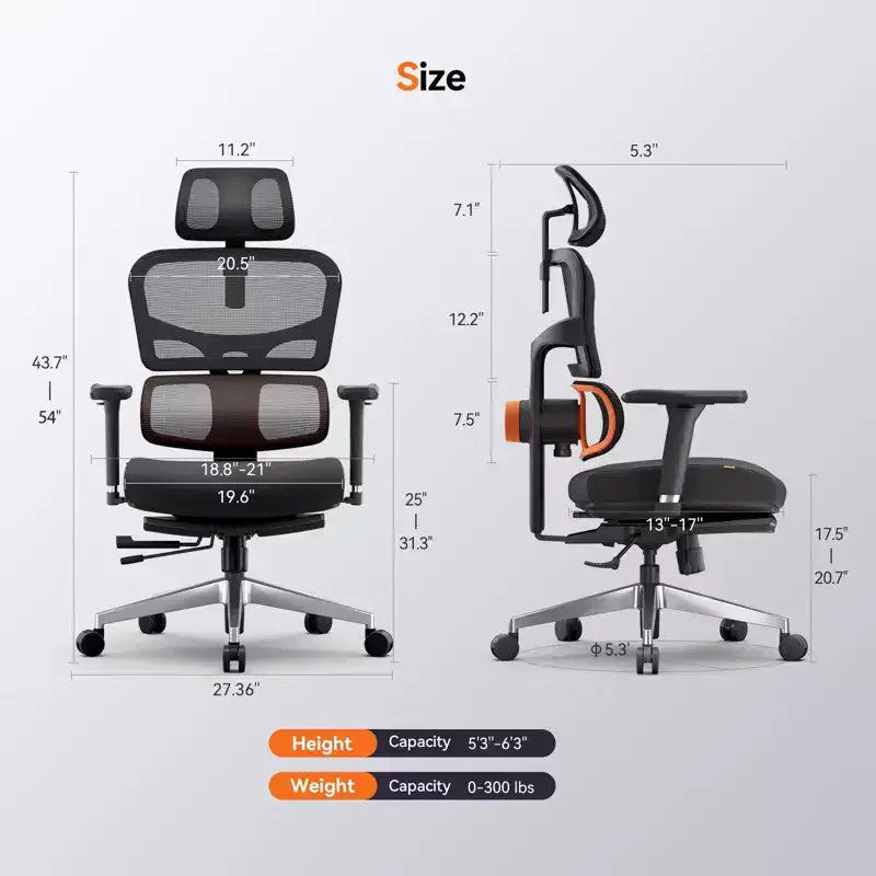 Ergonomic Office Chair with Footrest and 4D Armrests