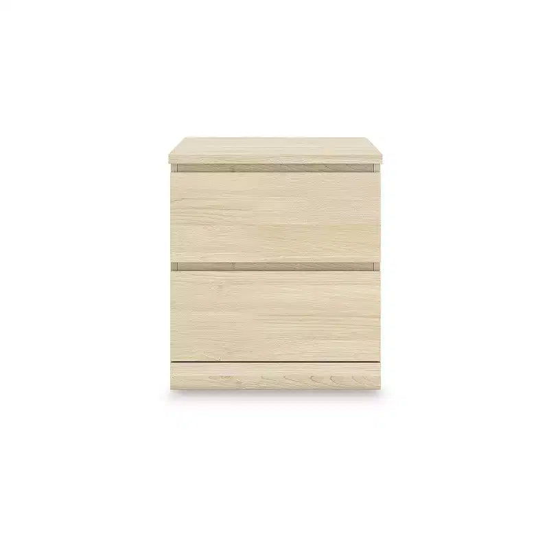 Modern Minimalist 2 Drawer Nightstand, Natural Brown Wood Finish with Hardware-Free Design