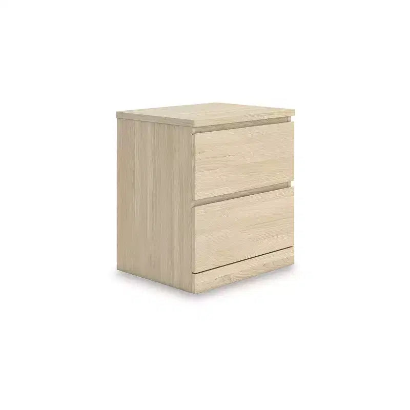 Modern Minimalist 2 Drawer Nightstand, Natural Brown Wood Finish with Hardware-Free Design