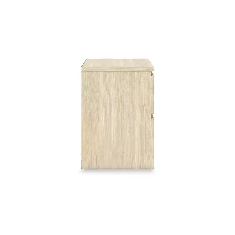 Modern Minimalist 2 Drawer Nightstand, Natural Brown Wood Finish with Hardware-Free Design