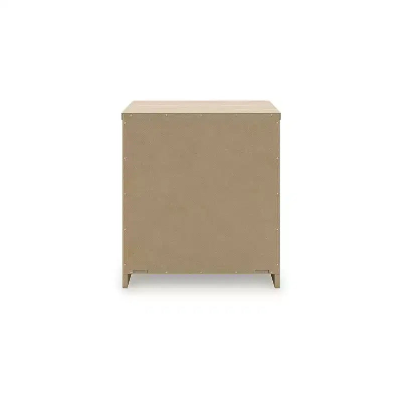 Modern Minimalist 2 Drawer Nightstand, Natural Brown Wood Finish with Hardware-Free Design