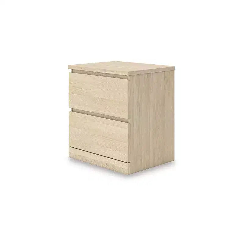Modern Minimalist 2 Drawer Nightstand, Natural Brown Wood Finish with Hardware-Free Design