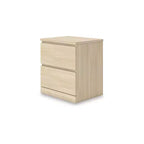 Modern Minimalist 2 Drawer Nightstand, Natural Brown Wood Finish with Hardware-Free Design