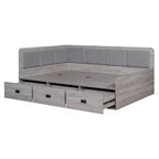 Full Size L-Shaped Daybed with Storage, Upholstered Backrest, 3 Drawers & Shelves, Sofa Bed for Living Room or Bedroom, Grey