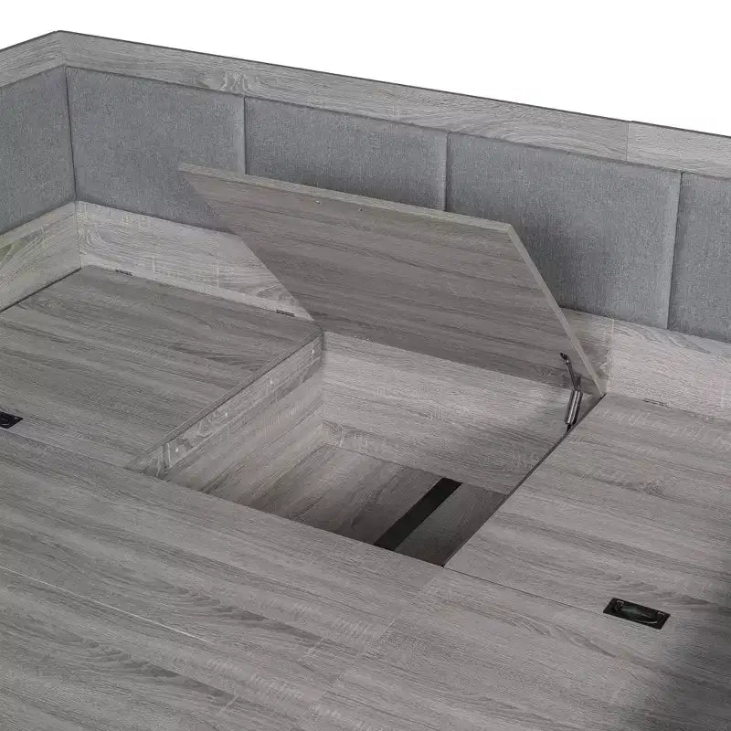 Full Size L-Shaped Daybed with Storage, Upholstered Backrest, 3 Drawers & Shelves, Sofa Bed for Living Room or Bedroom, Grey