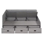 Full Size L-Shaped Daybed with Storage, Upholstered Backrest, 3 Drawers & Shelves, Sofa Bed for Living Room or Bedroom, Grey