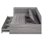 Full Size L-Shaped Daybed with Storage, Upholstered Backrest, 3 Drawers & Shelves, Sofa Bed for Living Room or Bedroom, Grey