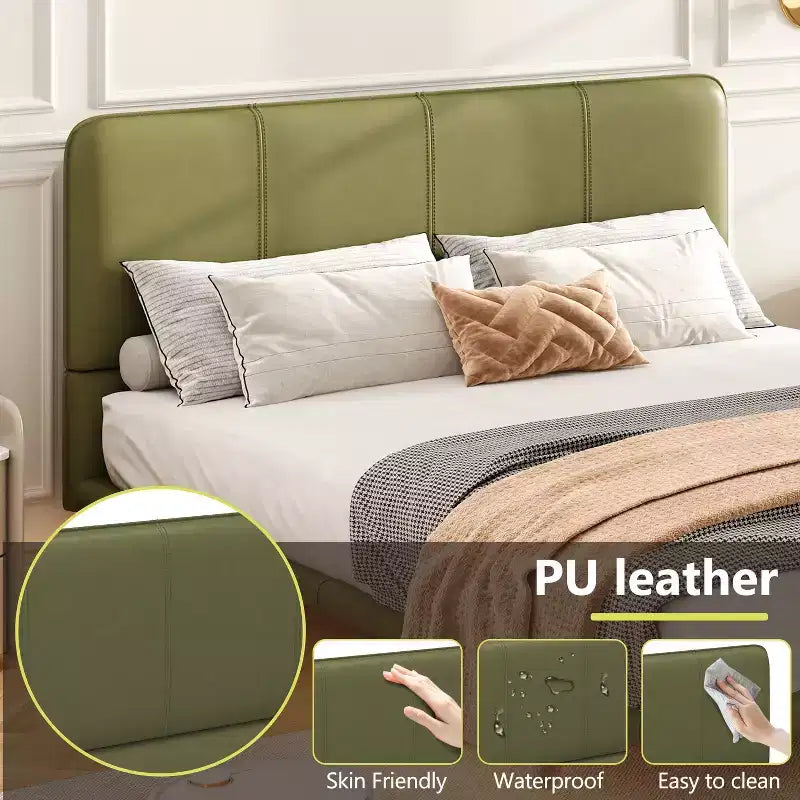 Full/Queen Size Platform Bed Frame with PU Leather Upholstery and LED Light