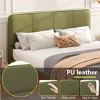 Full/Queen Size Platform Bed Frame with PU Leather Upholstery and LED Light