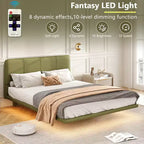 Full/Queen Size Platform Bed Frame with PU Leather Upholstery and LED Light