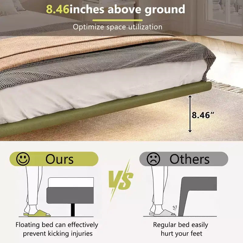 Full/Queen Size Platform Bed Frame with PU Leather Upholstery and LED Light