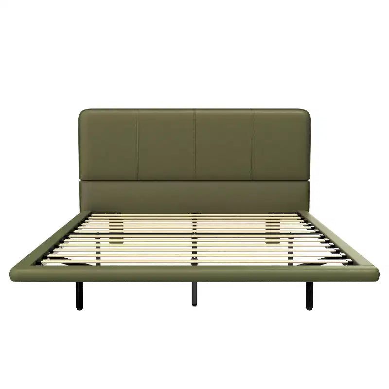 Full/Queen Size Platform Bed Frame with PU Leather Upholstery and LED Light