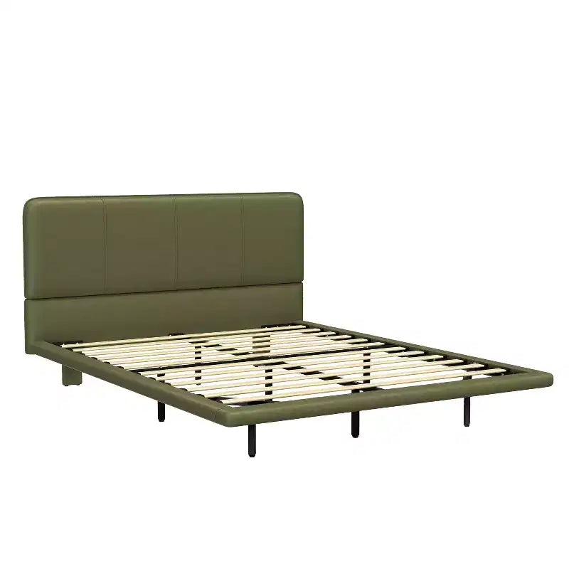 Full/Queen Size Platform Bed Frame with PU Leather Upholstery and LED Light