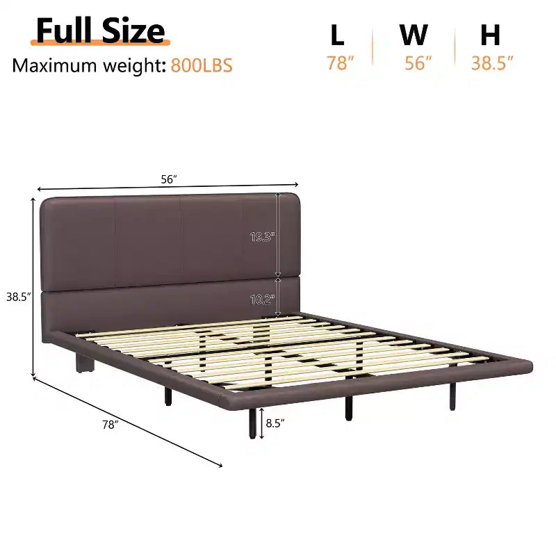 Full/Queen Size Platform Bed Frame with PU Leather Upholstery and LED Light