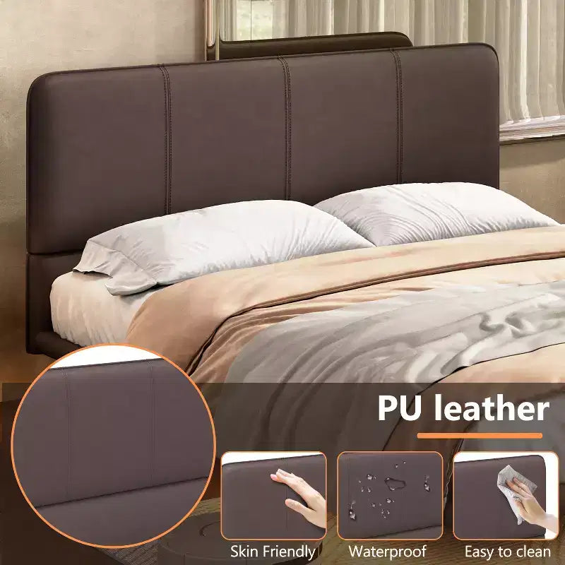 Full/Queen Size Platform Bed Frame with PU Leather Upholstery and LED Light