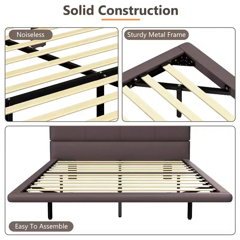 Full/Queen Size Platform Bed Frame with PU Leather Upholstery and LED Light